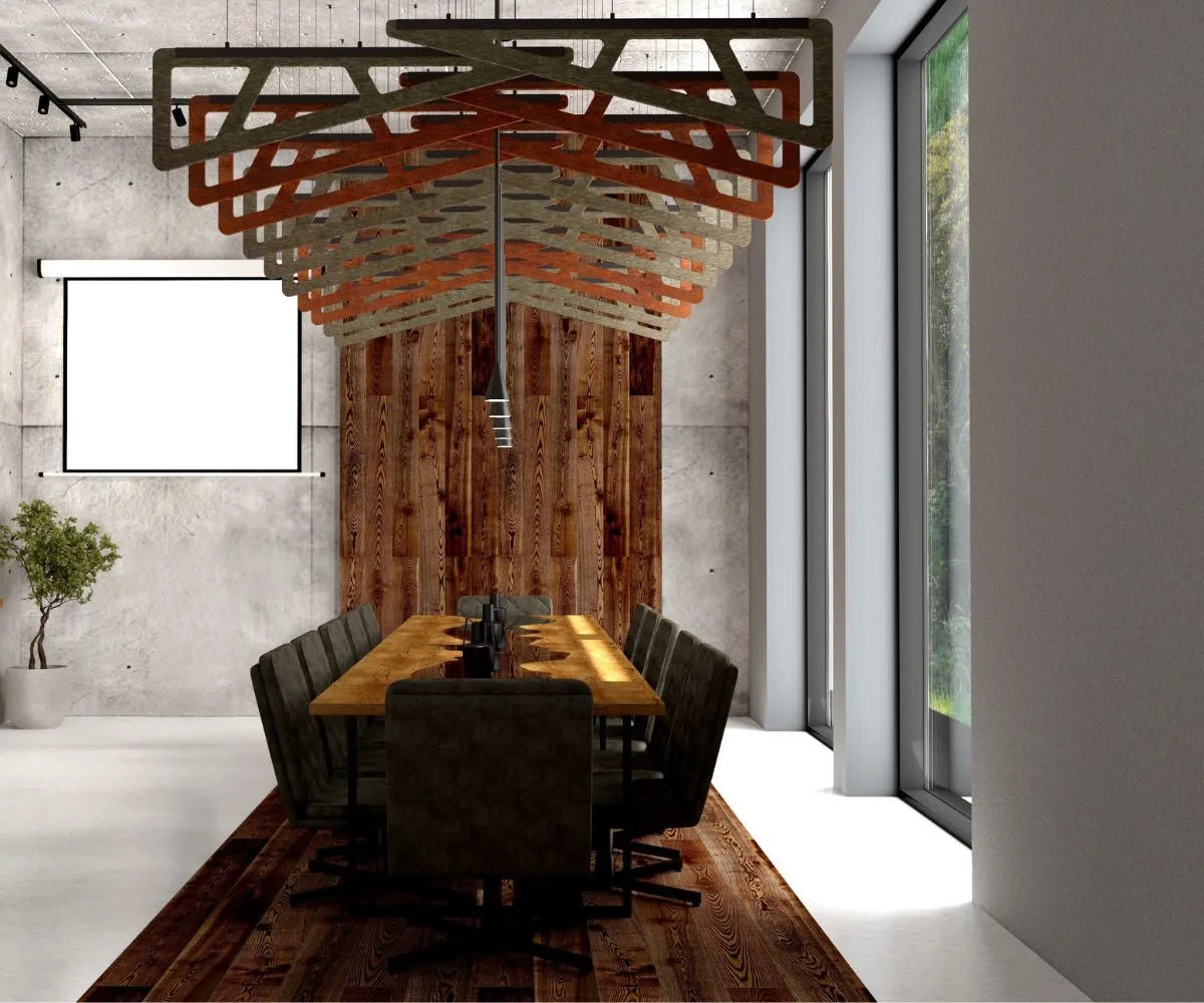 Felt Ceiling Acoustic Baffles - SLANT in conference interior Decormania UK